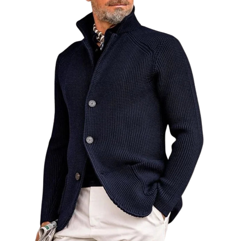 Herre Strikket Cardigan - Klassisk Knapp-Up Genser med Ribbet Design 0