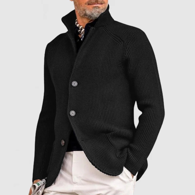 Herre Strikket Cardigan - Klassisk Knapp-Up Genser med Ribbet Design 1
