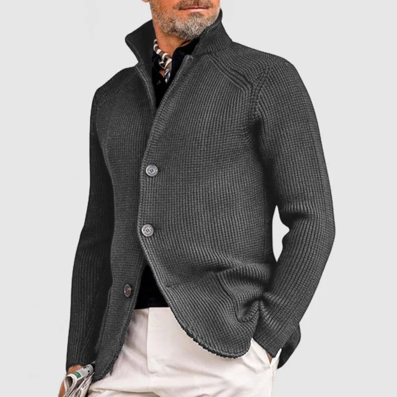Herre Strikket Cardigan - Klassisk Knapp-Up Genser med Ribbet Design 4