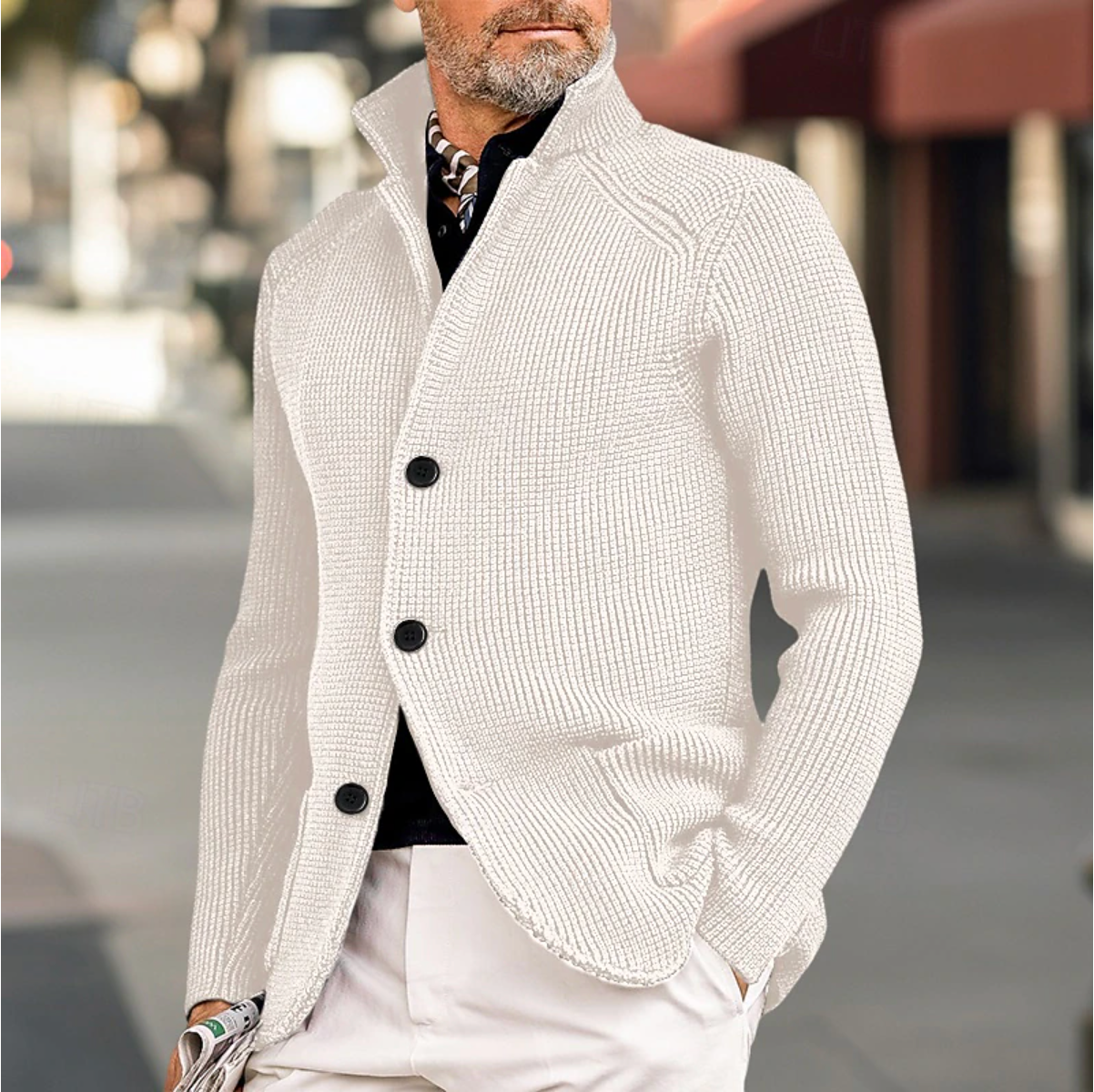 Herre Strikket Cardigan Med Ribbet Tekstur 6