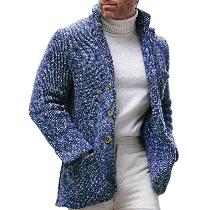 Herre Strikket Cardigan med Chunky Tekstur og Ståkrage 0