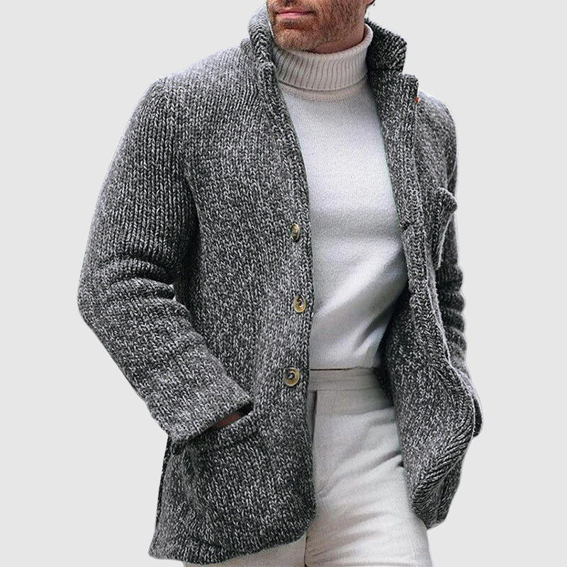 Herre Strikket Cardigan med Chunky Tekstur og Ståkrage 2