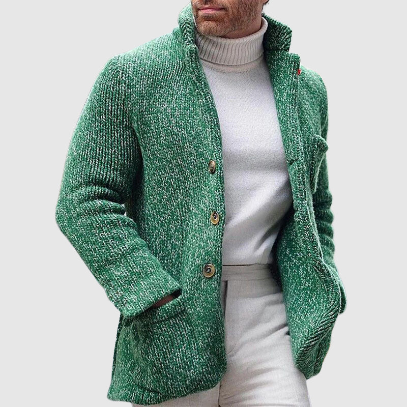 Herre Strikket Cardigan med Chunky Tekstur og Ståkrage 3