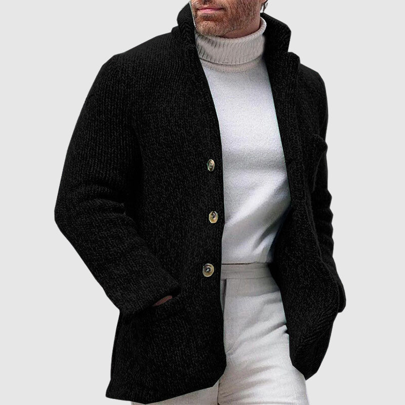 Herre Strikket Cardigan med Chunky Tekstur og Ståkrage 4