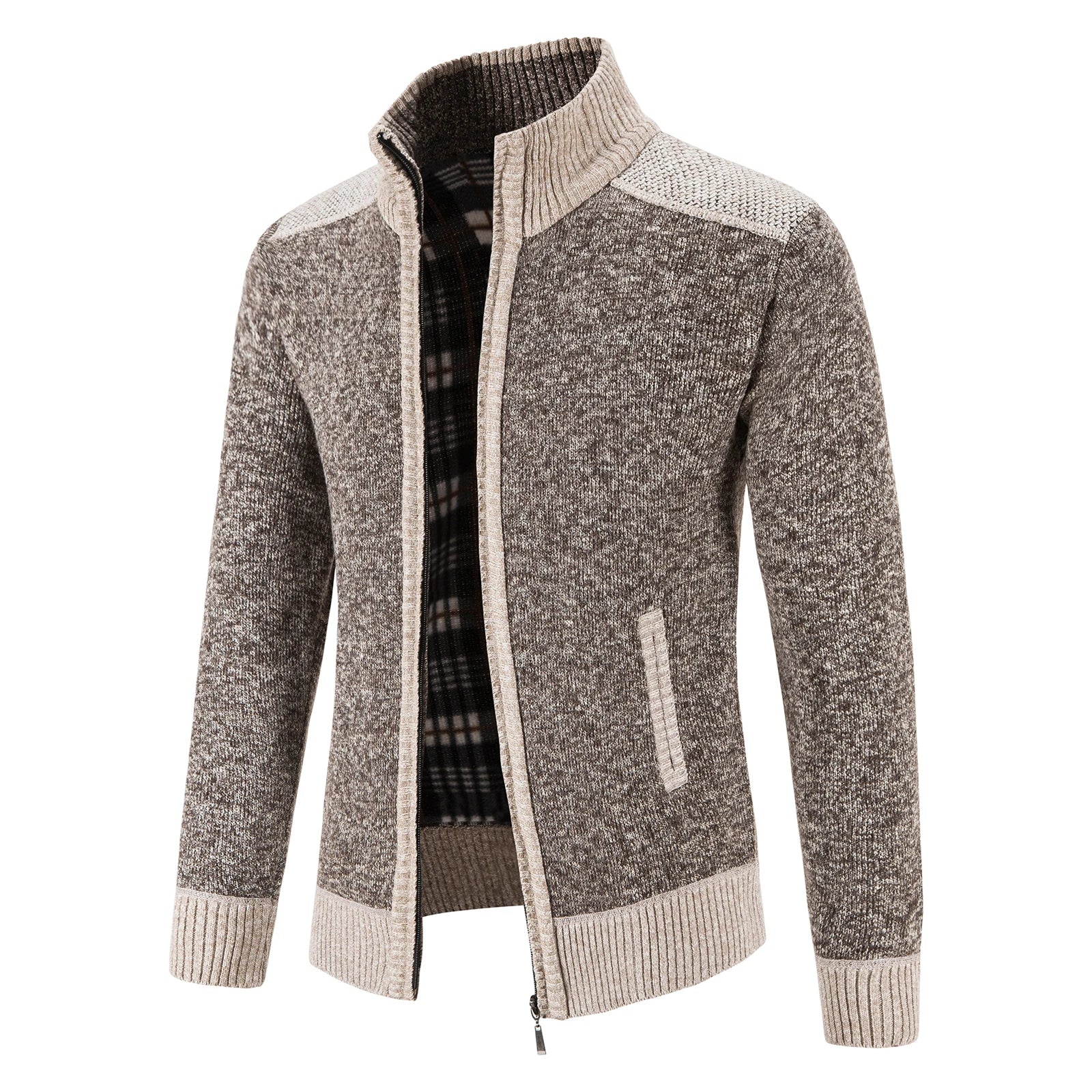 Herre Strikket Cardigan med Patchwork Design 0