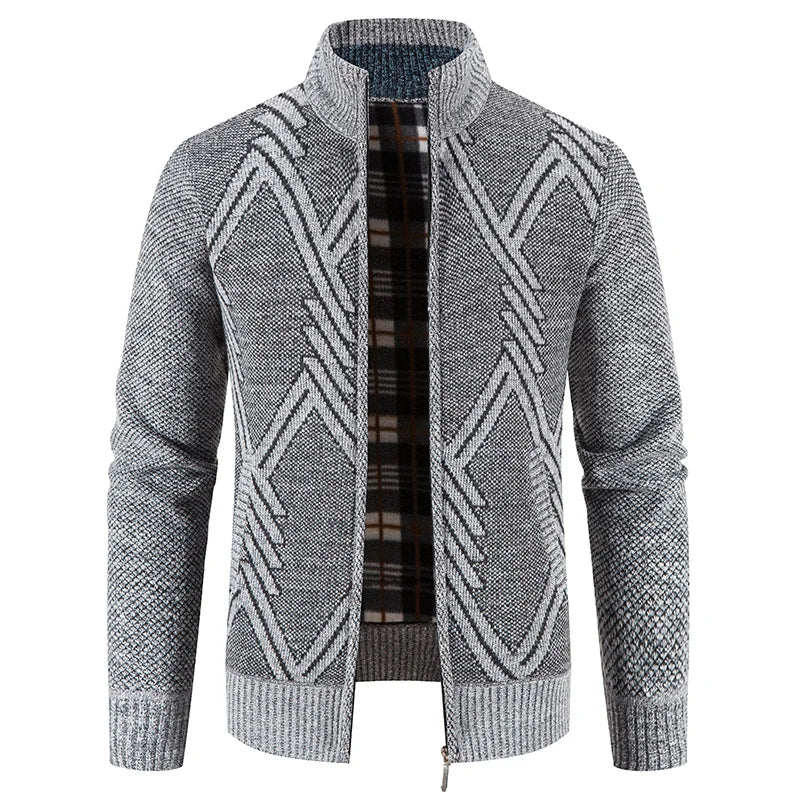 Herre Strikket Cardigan med Patchwork Design 10