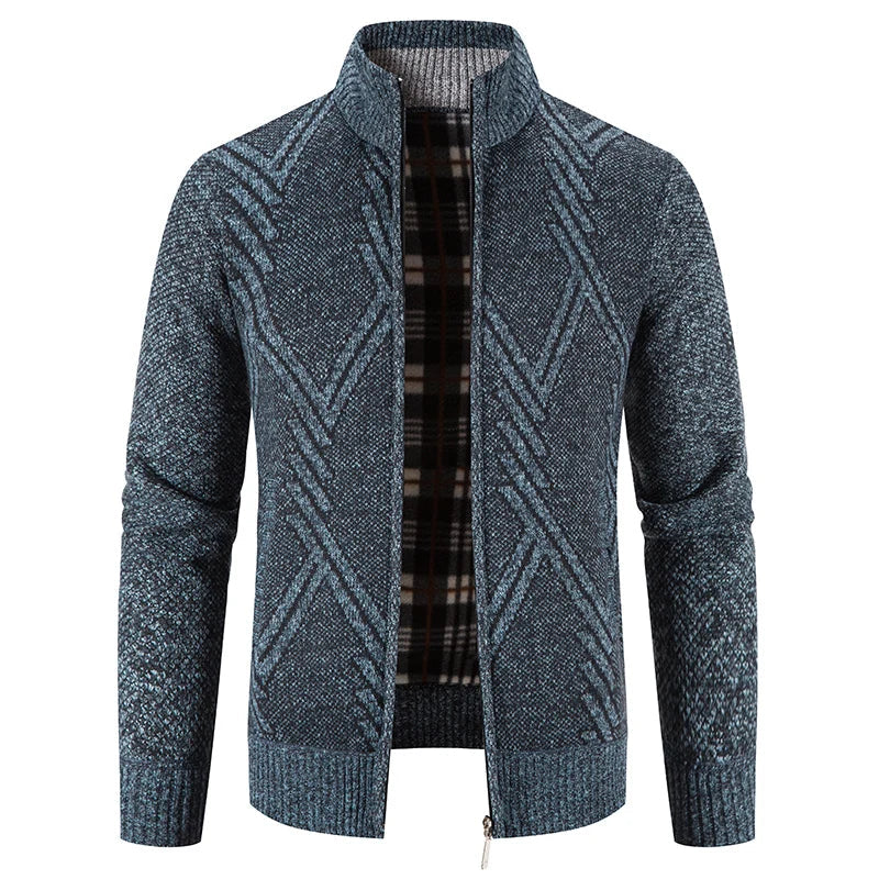 Herre Strikket Cardigan med Patchwork Design 9