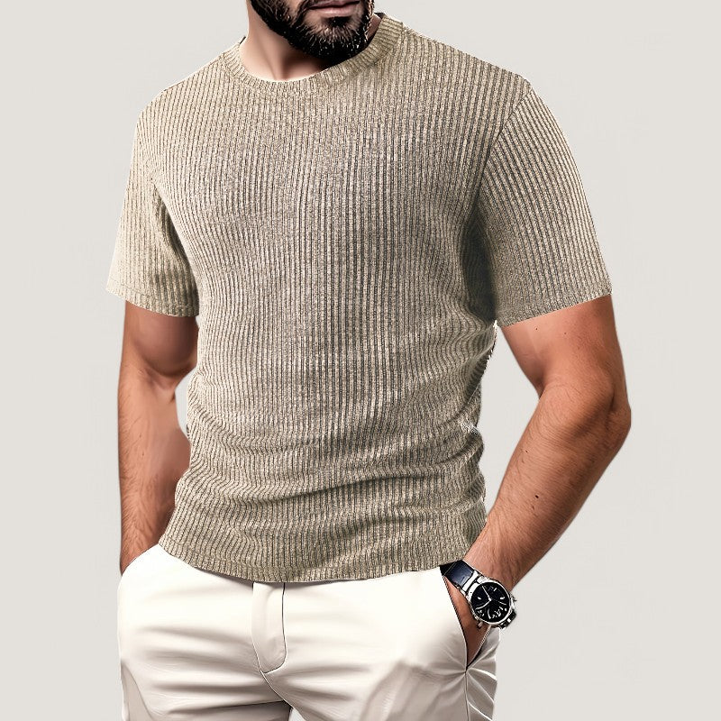 Herre T-Skjorte Kortermet Jacquard Polyester Regulær Passform 4