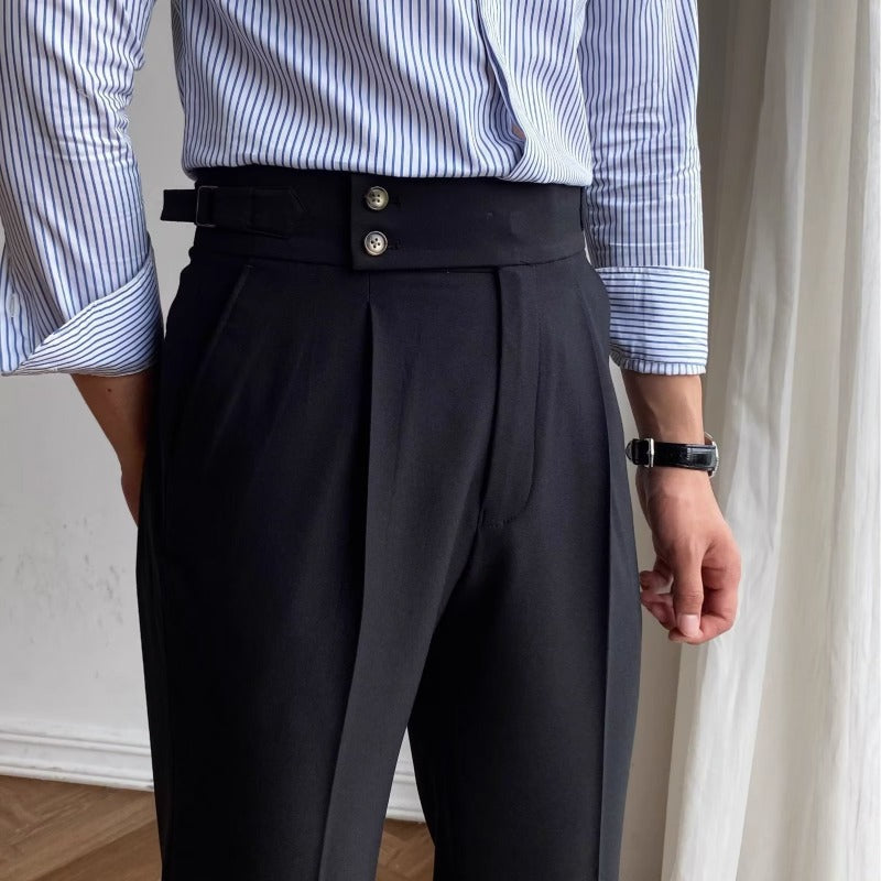 Herre Tailored Bukser Høy Midje Plisserte Front 4