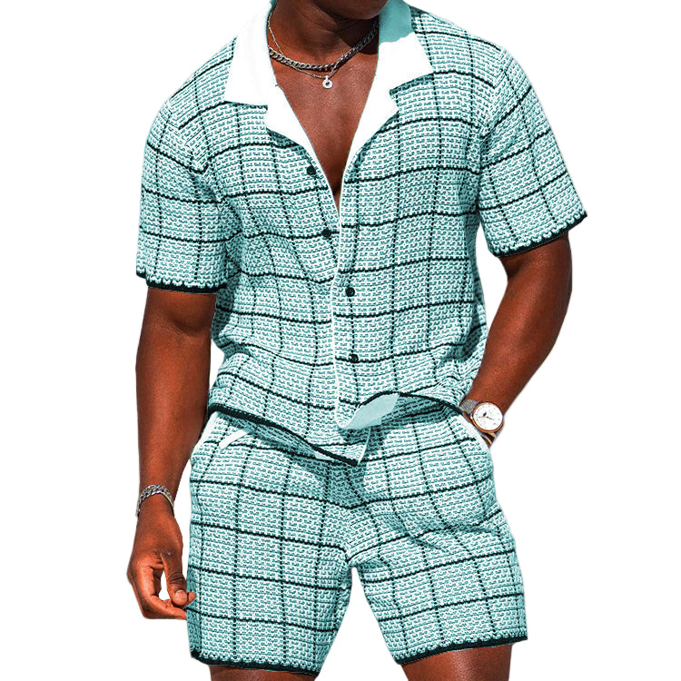 Herre To-delt Sett - Kortermet Skjorte og Shorts - Rutete Casual Passform 0