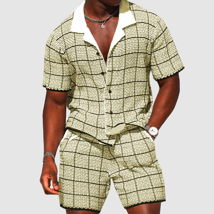 Herre To-delt Sett - Kortermet Skjorte og Shorts - Rutete Casual Passform 1