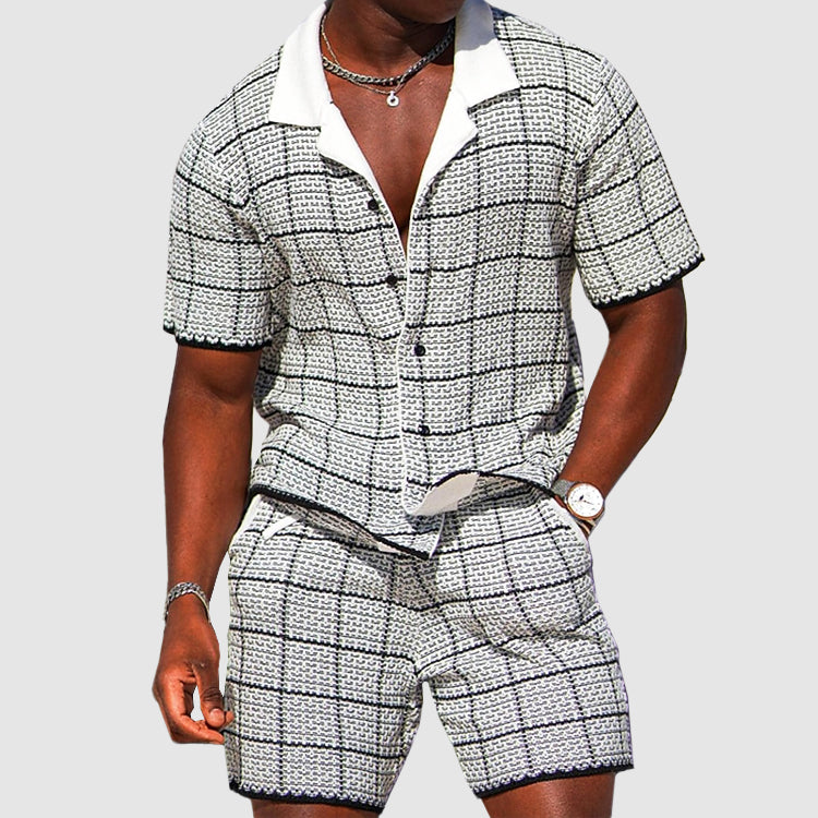 Herre To-delt Sett - Kortermet Skjorte og Shorts - Rutete Casual Passform 2