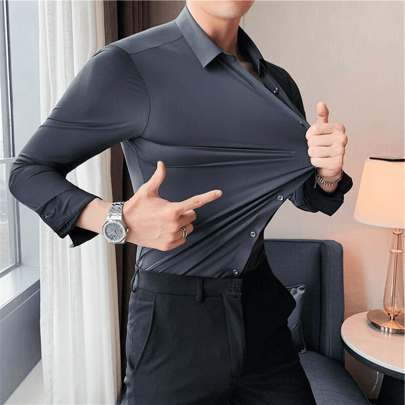 Herreskjorte Moderne Stretch Tøy Komfortabel Passform 3