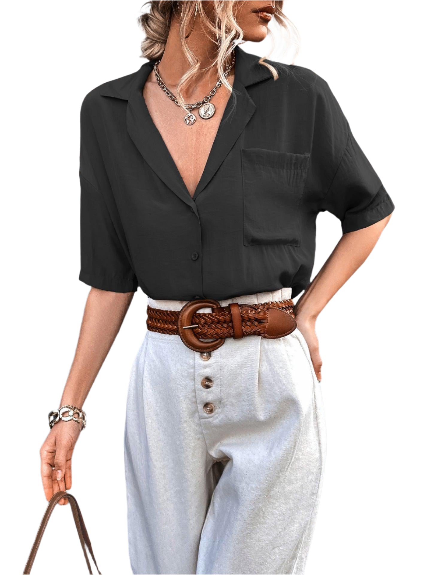 Herreskjorte med Knapper og Krage i Kort Erme 0