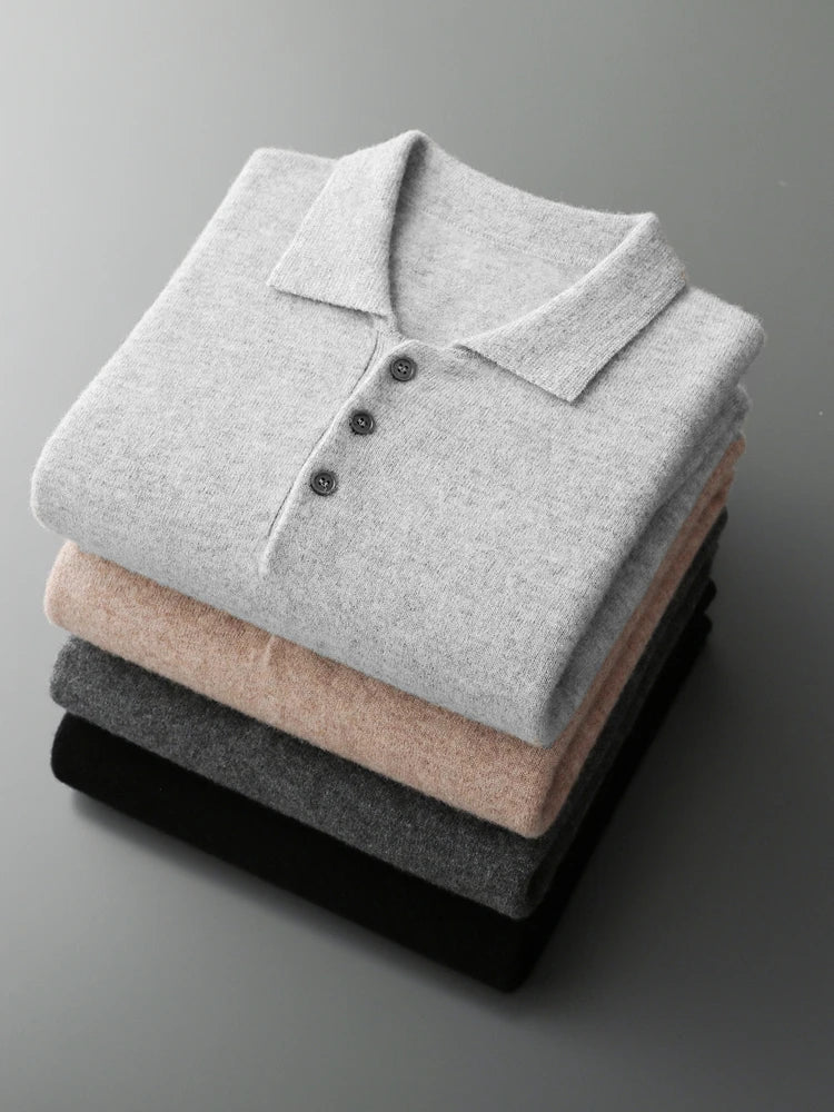 Herresweater Pullover Merinoull med Knapp 4