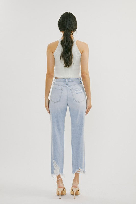 Høyt liv Distressed Jeans Lys Denim 2