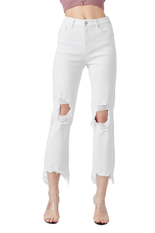 Høyt liv Straight Crop Jeans for kvinner i hvitt 0