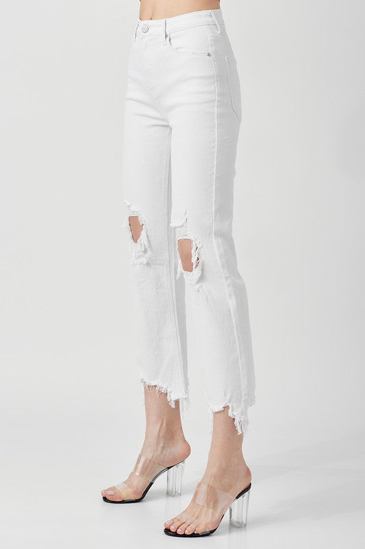 Høyt liv Straight Crop Jeans for kvinner i hvitt 1