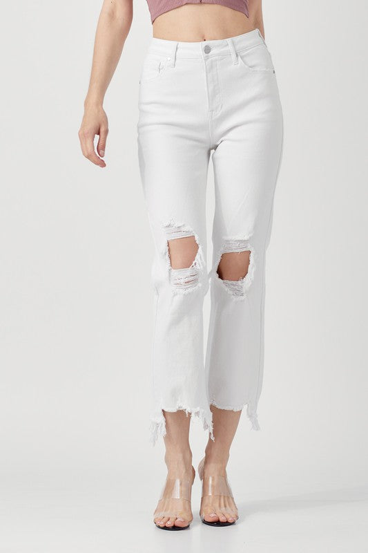 Høyt liv Straight Crop Jeans for kvinner i hvitt 2