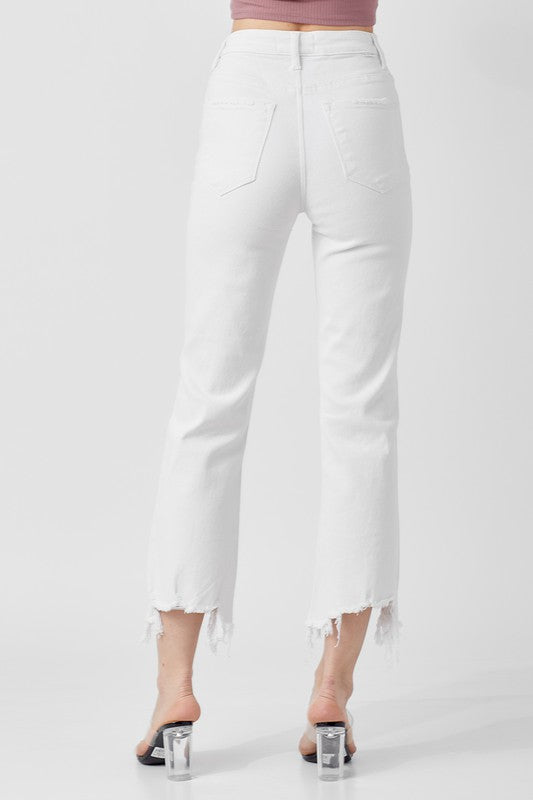 Høyt liv Straight Crop Jeans for kvinner i hvitt 3