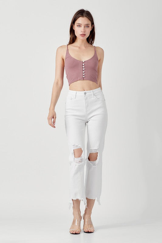 Høyt liv Straight Crop Jeans for kvinner i hvitt 4