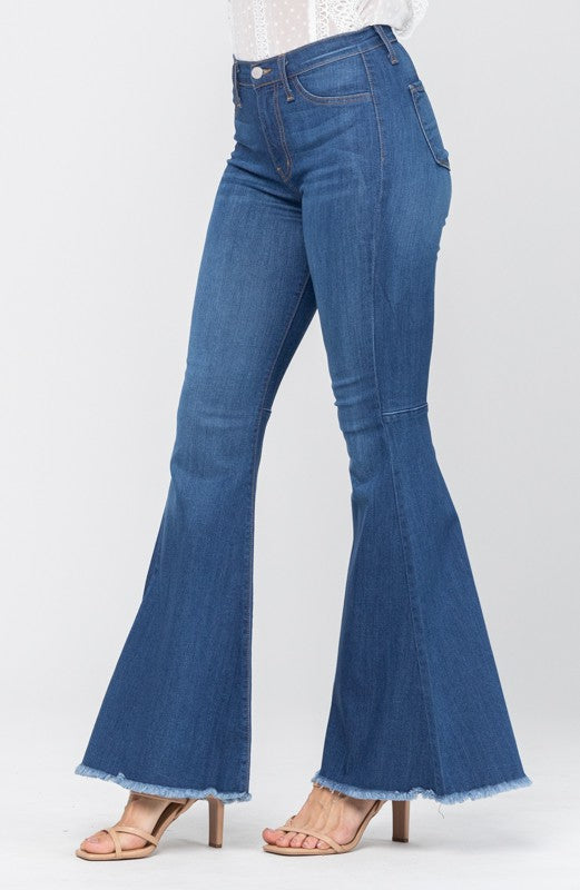 Høyt liv Super Flare Jeans for Damer i Blått 4