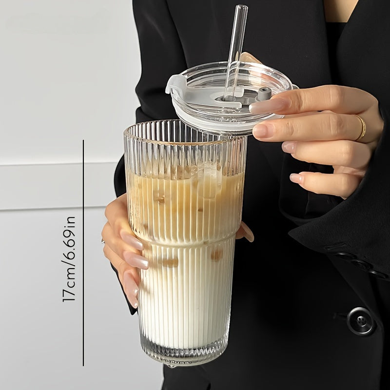 Isolert Glass Kaffekrus med Lokket og Halm 1
