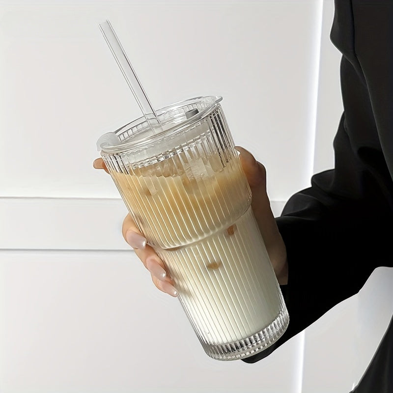 Isolert Glass Kaffekrus med Lokket og Halm 2
