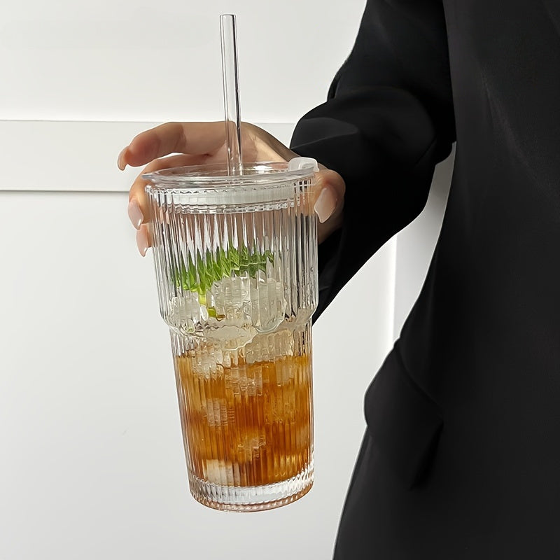 Isolert Glass Kaffekrus med Lokket og Halm 3