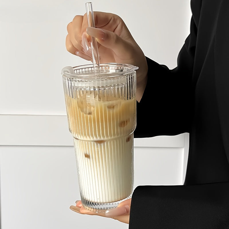 Isolert Glass Kaffekrus med Lokket og Halm 4