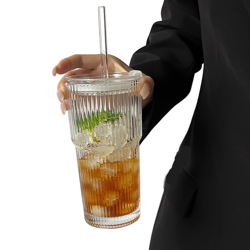 Isolert Glass Kaffekrus med Lokket og Halm 5