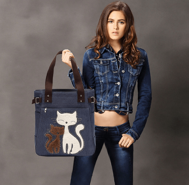 Katt Brodery Lerretsveske