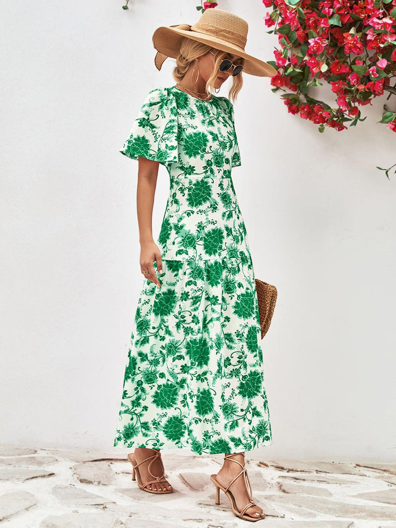 Kjole med Rund Hals og Åpen Rygg i Blomsterprint 5