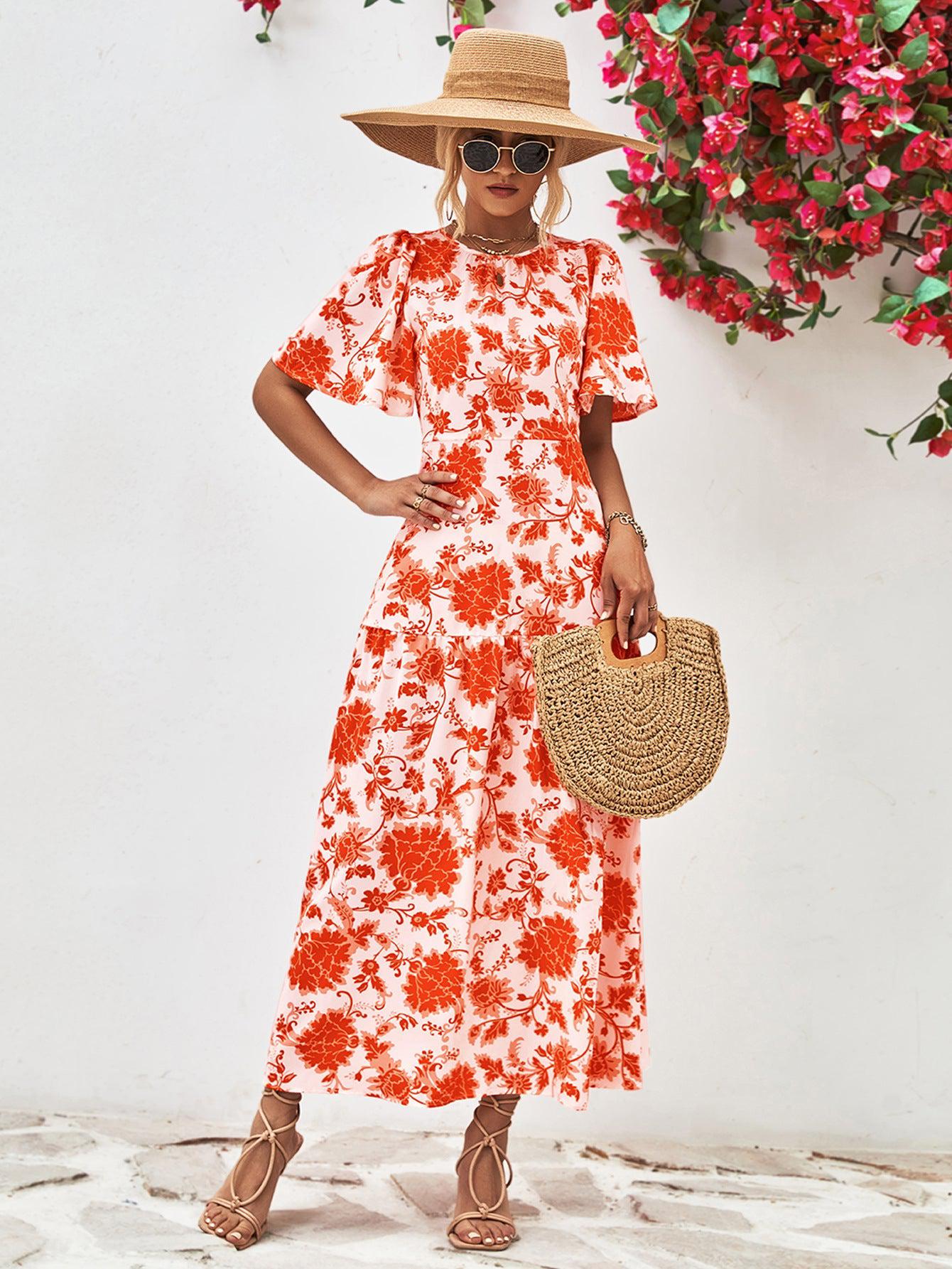 Kjole med Rund Hals og Åpen Rygg i Blomsterprint 6