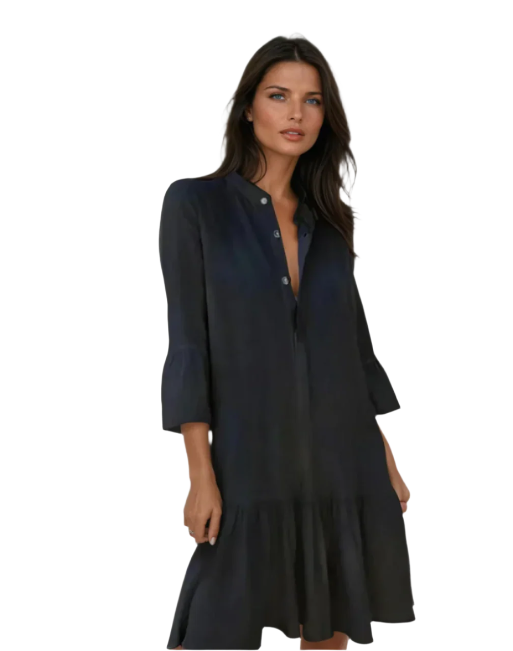 Kjoler Dame Mini Skjortekjole Plisseringer Lett Stoff 0