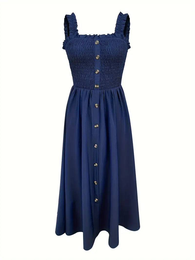 Kvinne A-Line Maxi Kjole Shirred Design 2