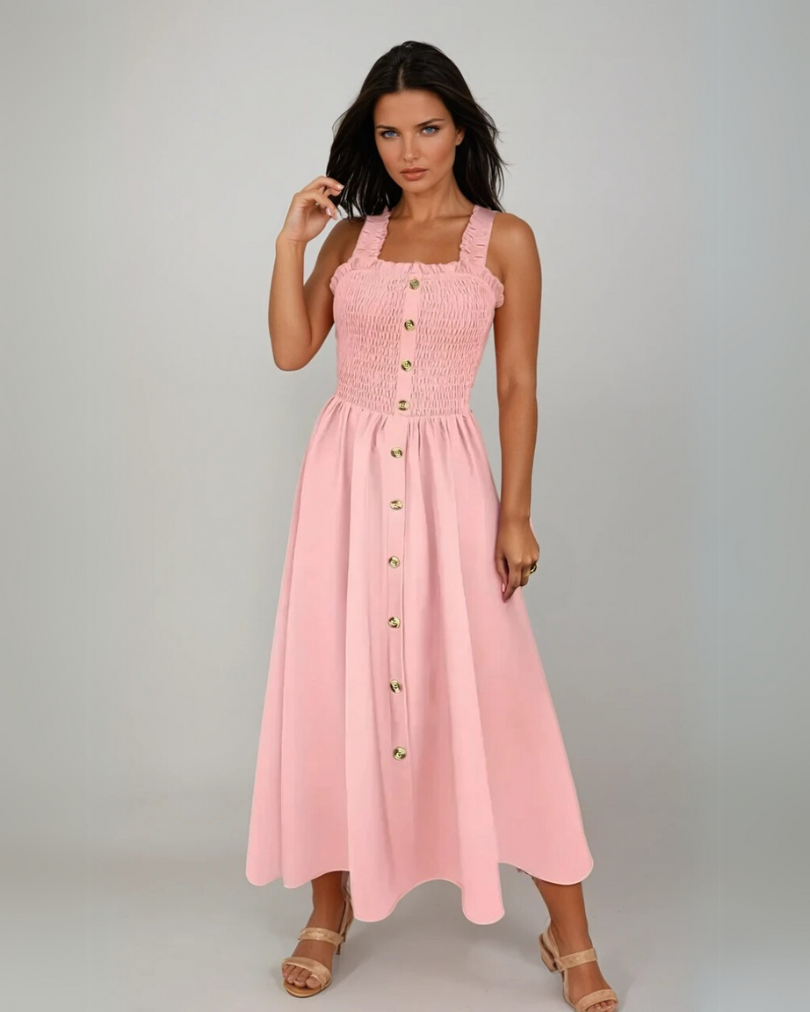 Kvinne A-Line Maxi Kjole Shirred Design 3