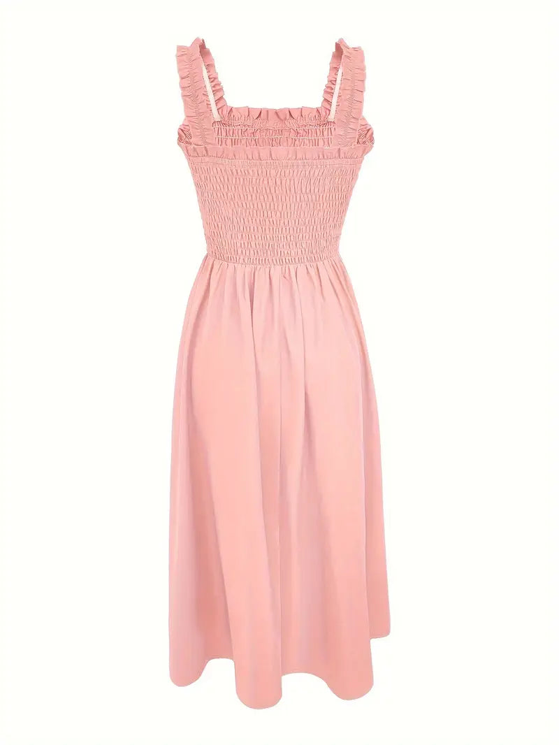 Kvinne A-Line Maxi Kjole Shirred Design 4