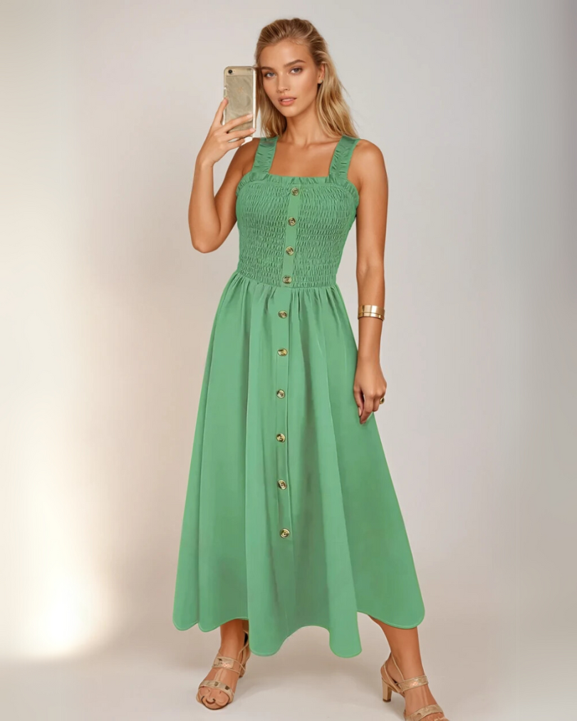 Kvinne A-Line Maxi Kjole Shirred Design 5