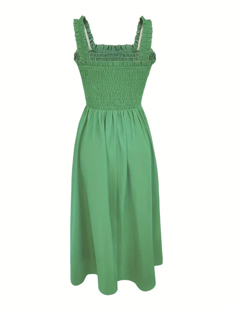 Kvinne A-Line Maxi Kjole Shirred Design 7