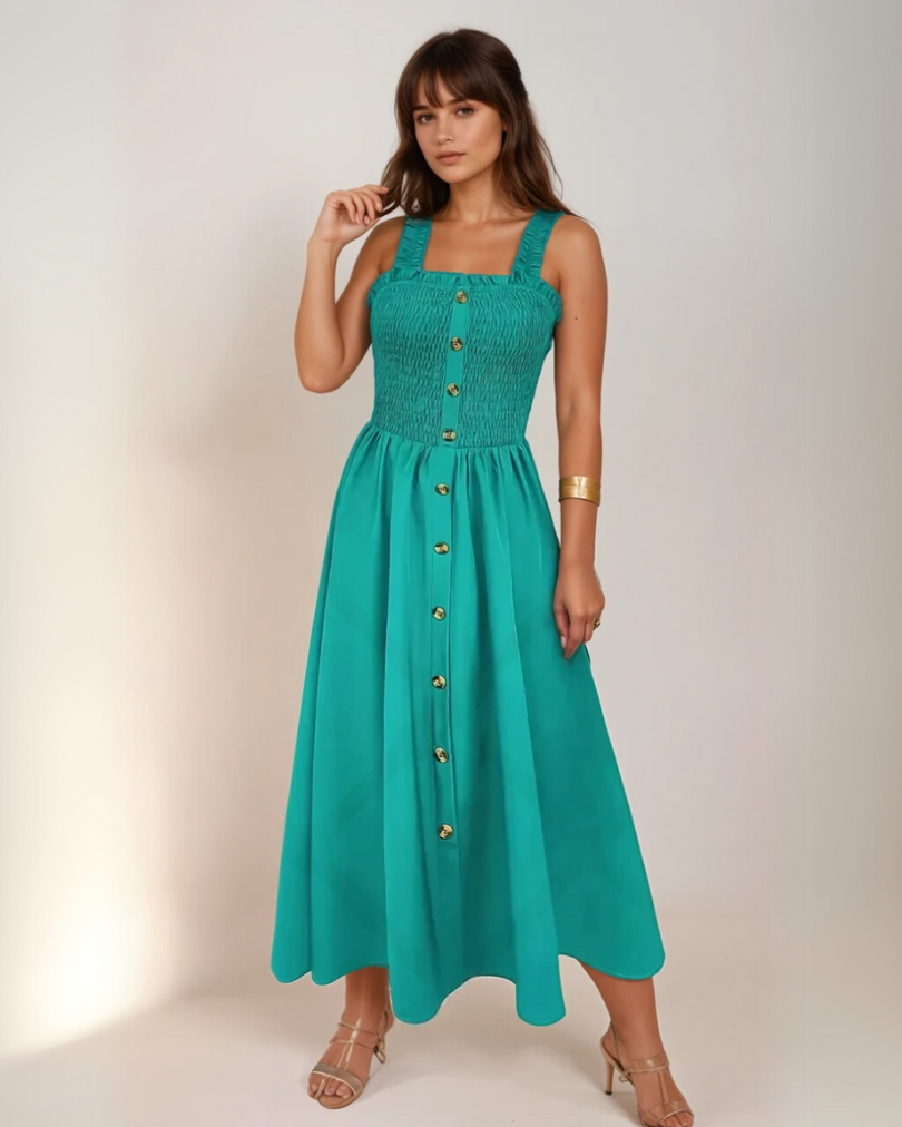 Kvinne A-Line Maxi Kjole Shirred Design 8