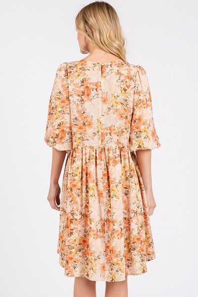 Kvinne Babydoll Mini Kjole Blomstermønster Linblanding 2