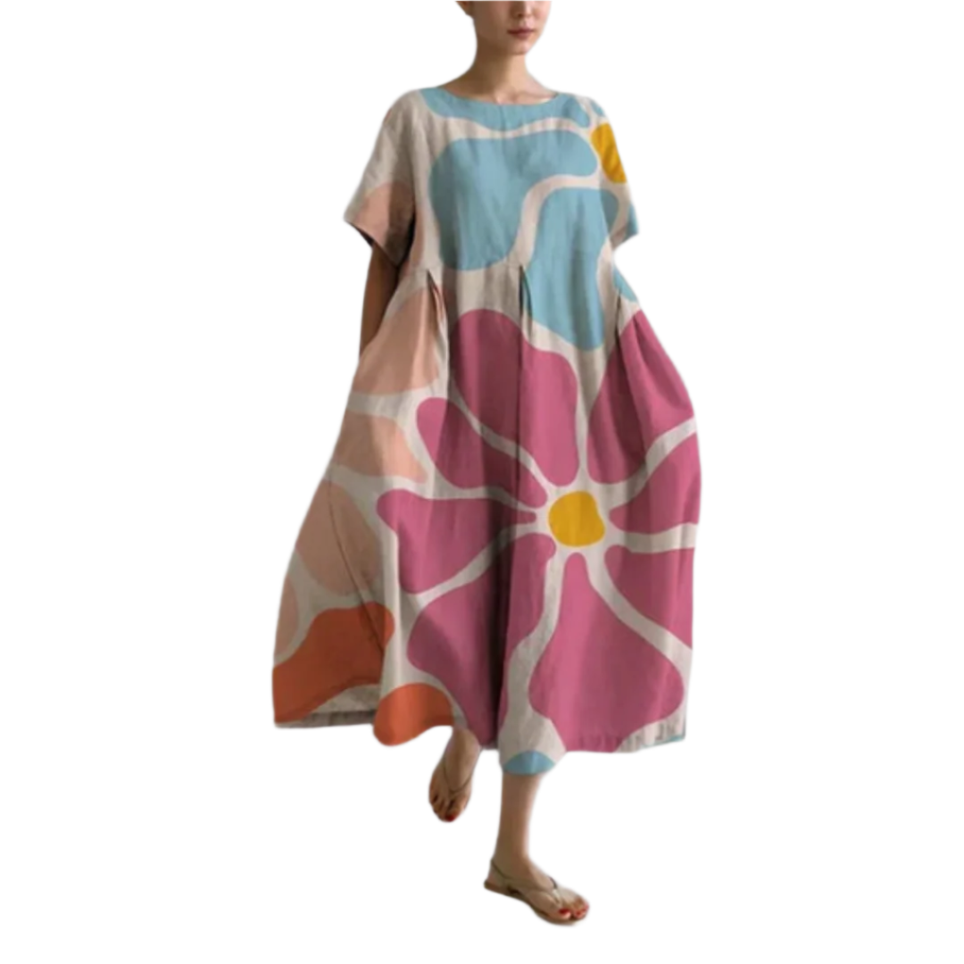 Kvinne Blomsterkjole Løs Passform Bomull Elegant Design 0