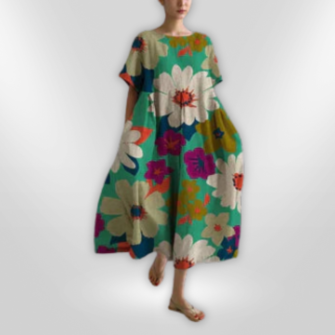 Kvinne Blomsterkjole Løs Passform Bomull Elegant Design 13