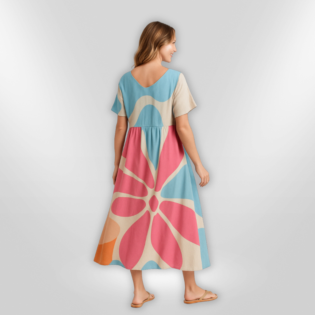 Kvinne Blomsterkjole Løs Passform Bomull Elegant Design 2