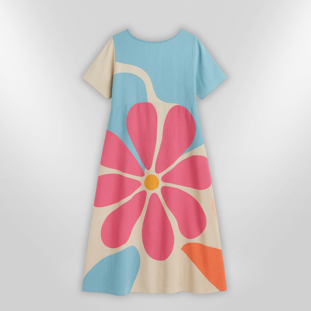 Kvinne Blomsterkjole Løs Passform Bomull Elegant Design 3