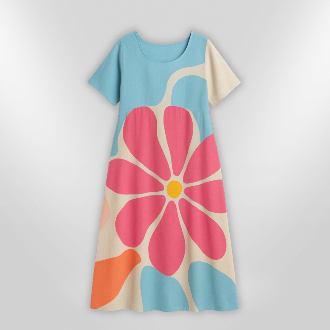 Kvinne Blomsterkjole Løs Passform Bomull Elegant Design 4