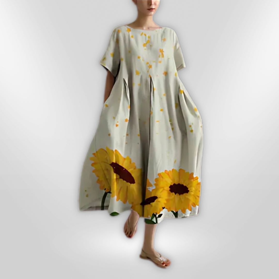 Kvinne Blomsterkjole Løs Passform Bomull Elegant Design 5