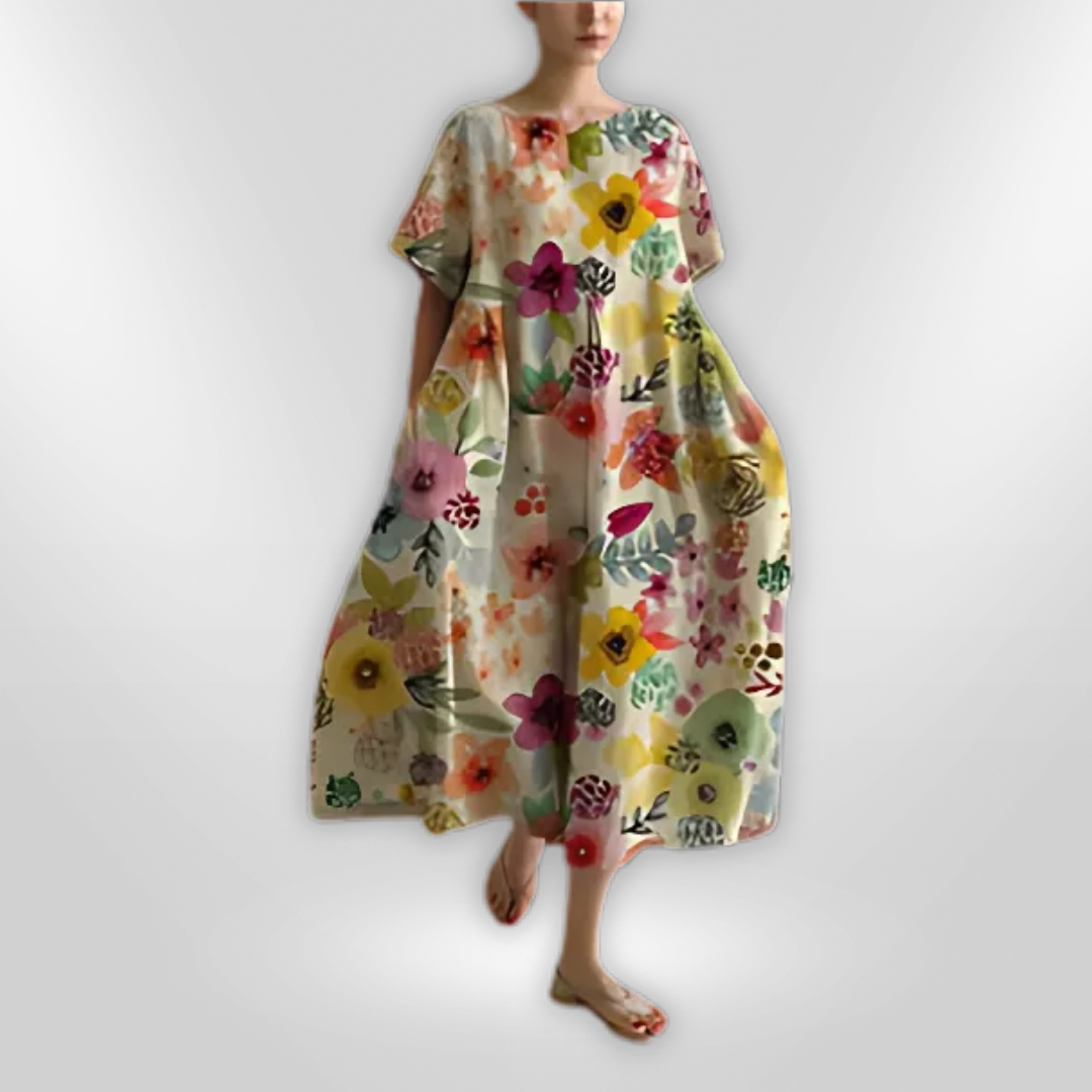 Kvinne Blomsterkjole Løs Passform Bomull Elegant Design 9