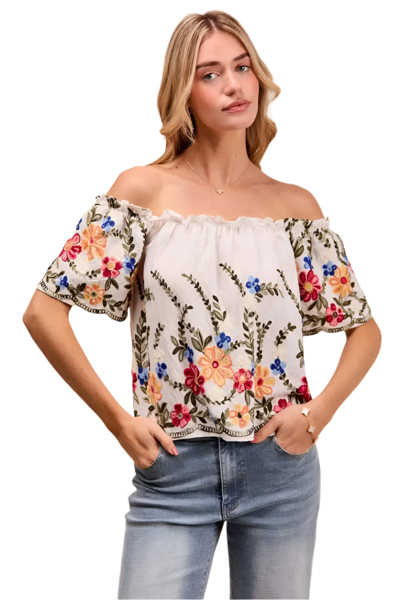 Kvinne Bluse Blomsterbroderi Ruffled Rayon Polyester 0